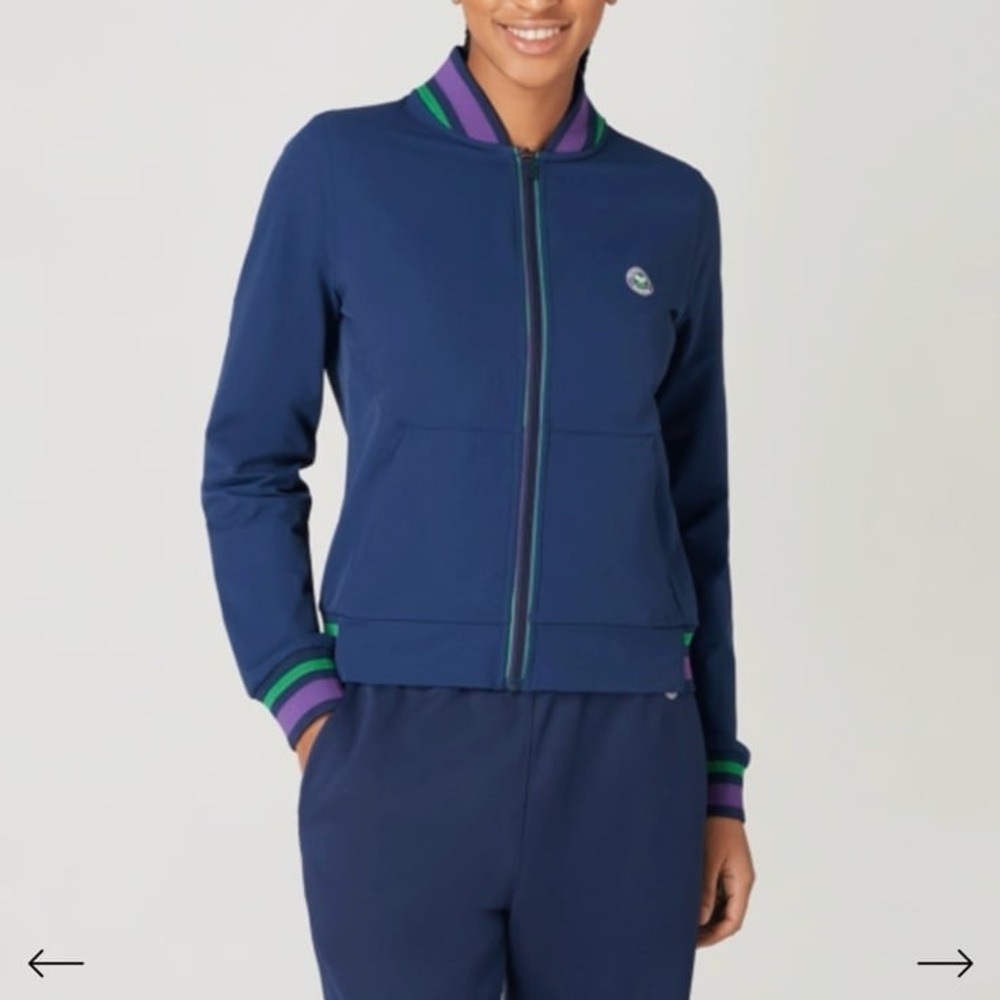 NWT Wimbledon Woman's Full Zip Jacket Navy Purple Green Size Small